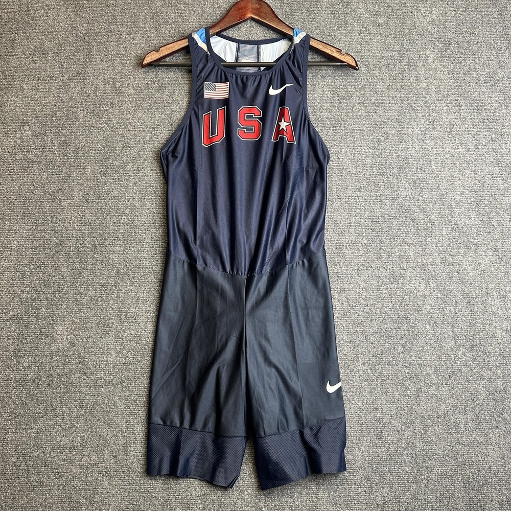 Nike Pro Elite Team USA Running Speed Suit Mens M Blue Track Fit Dry Made In USA